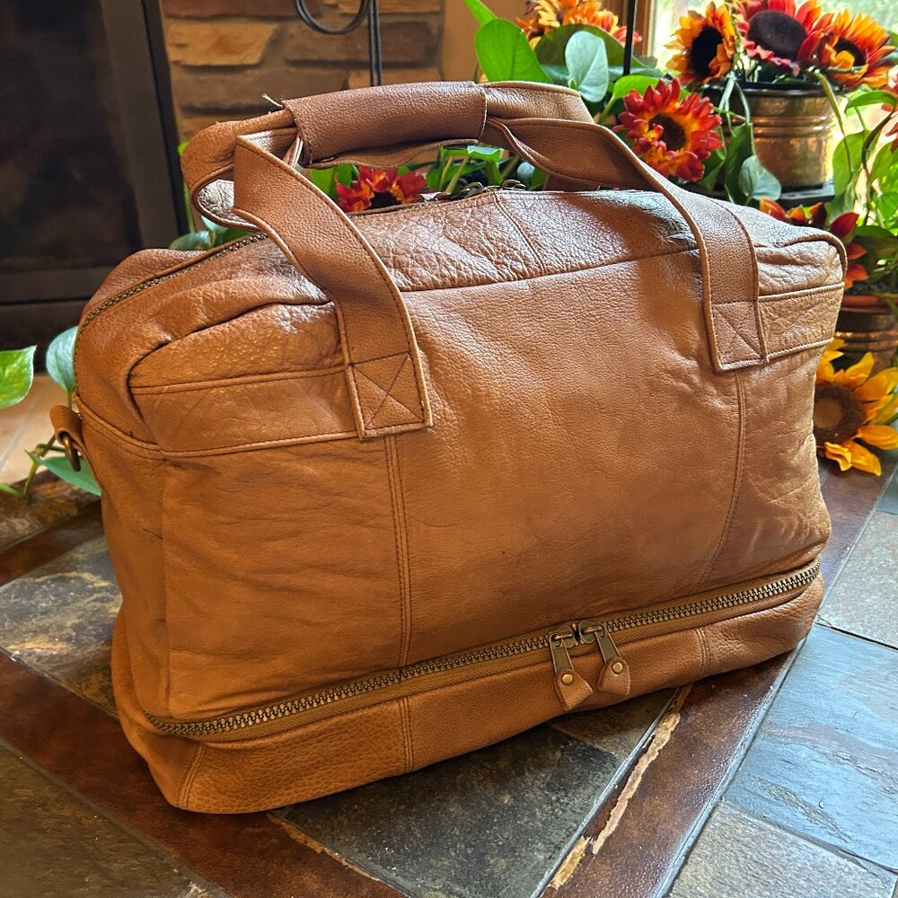 Soft-Sided Leather Carry-On Travel Duffle Bag